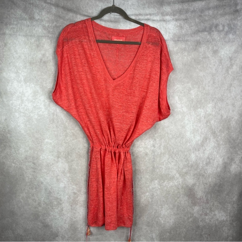 Zadig & Voltaire Linen Sheer Knit Drop Waist Cover Dress In Coral Women's Size S - Picture 8 of 8
